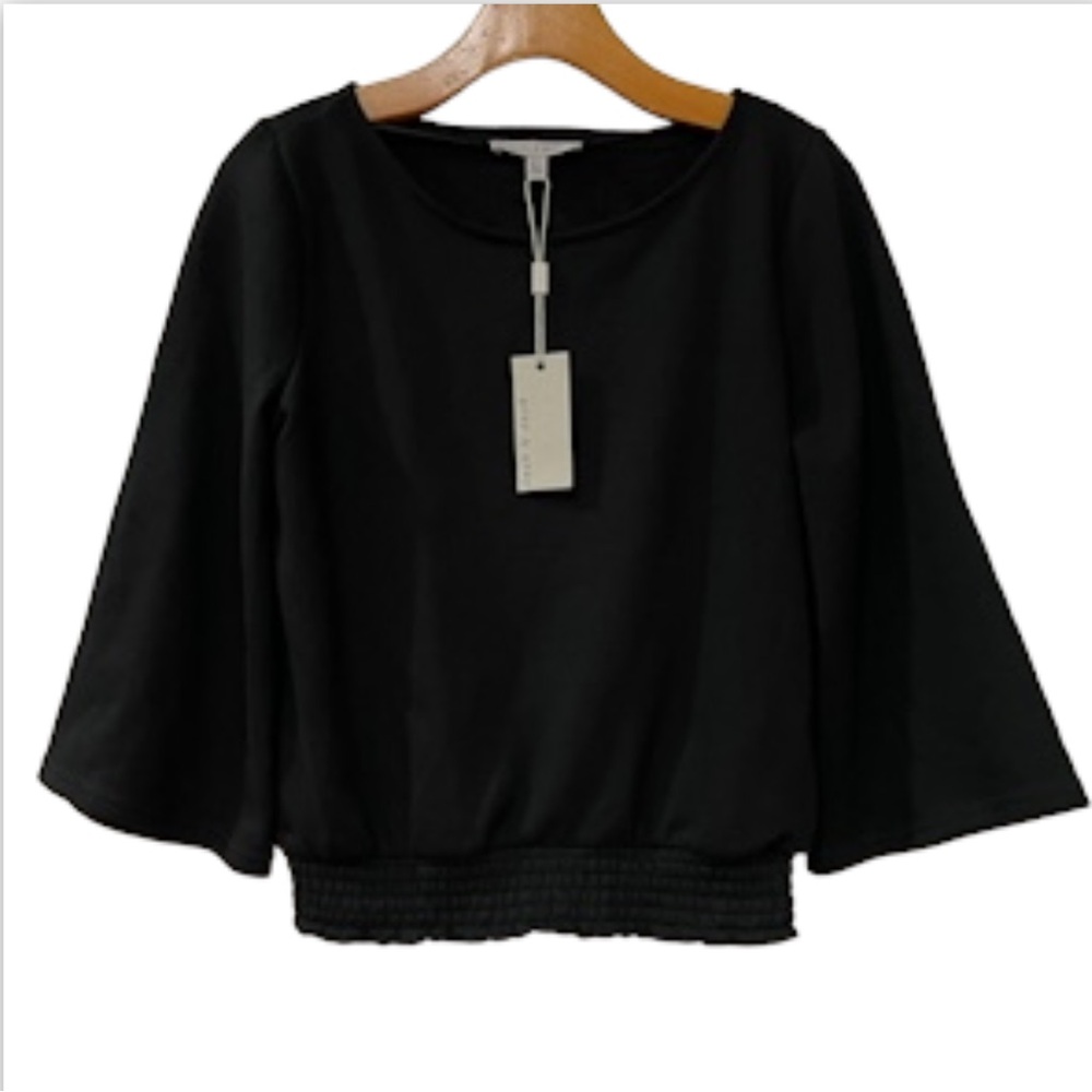 Grey & Gray Bell Sleeves Shirred Waist Sweatshirt Top